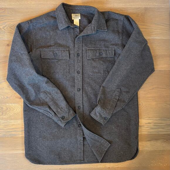 LL Bean Traditional Fit Chamois Flannel Shirt Gray Mens Size Medium - Picture 1 of 7